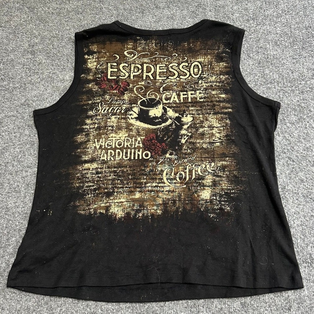 Flower N Ring Tank Top Womens Size XL Black Coffee Graphic Cotton Sleeveless